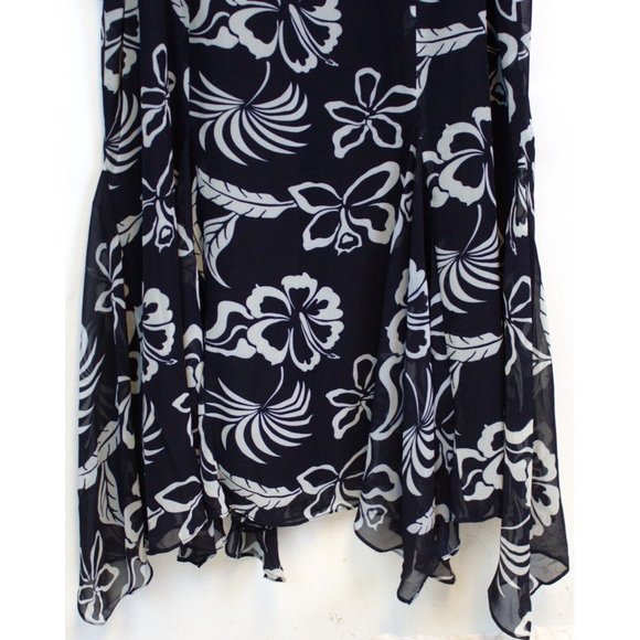 NWT CHAPS Woman Navy & White Floral Long Flowy Skirt Size 16 Zip Tropical Beach - Picture 4 of 12